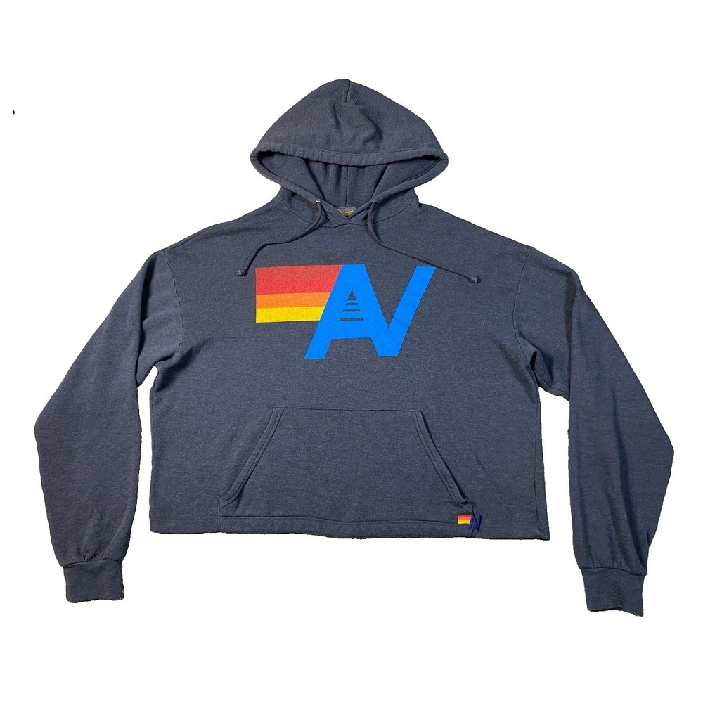 Aviator Nation Stitched Logo Pullover Relaxed Hoodie Size Medium Grey Oversized